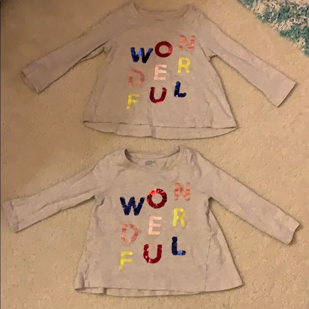 Twin girls matching WONDERFUL sequin shirts